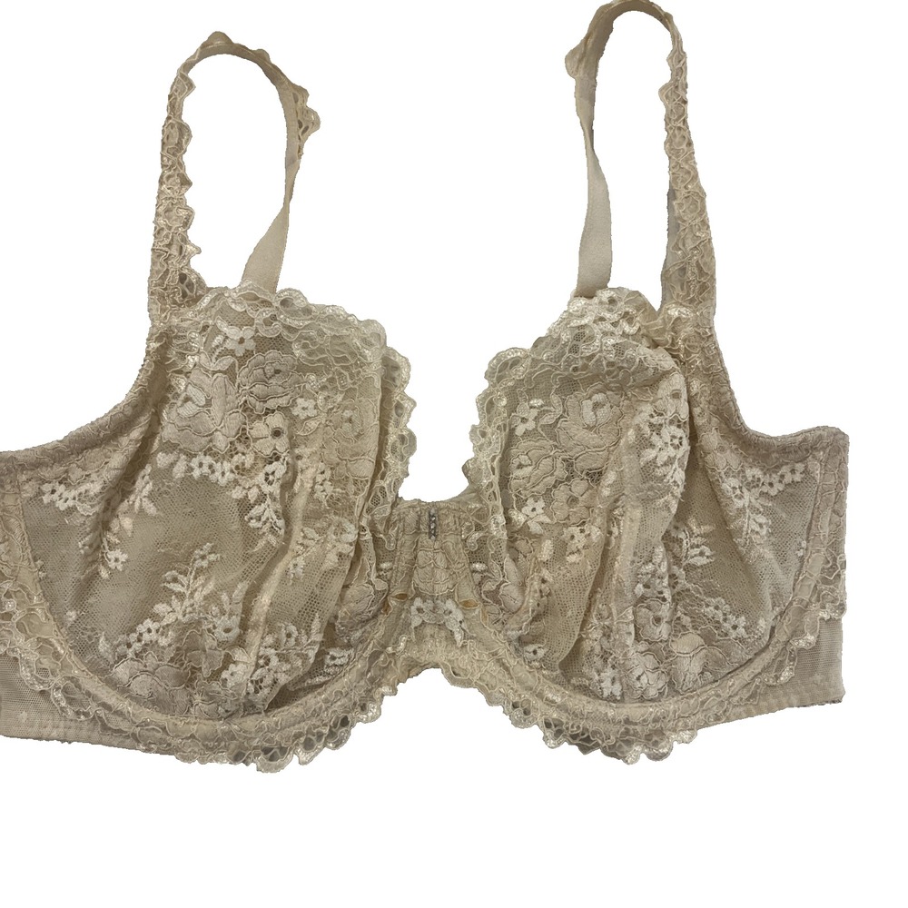 Victoria Secret Unlined Demi Bra Womens 36DDD Cream Lace Mesh Underwire Sexy